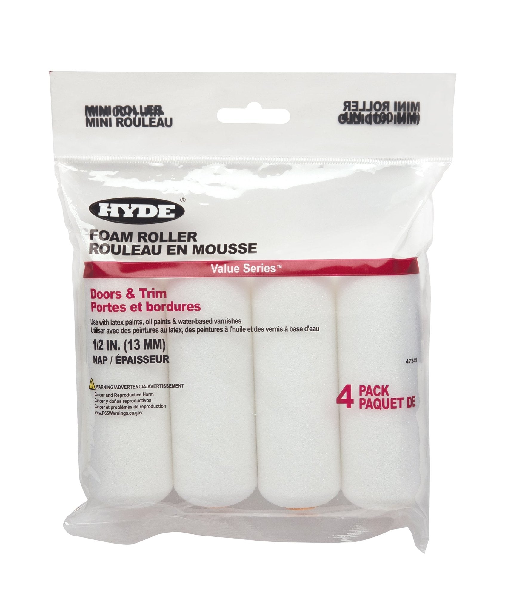 4'' Foam roller, 1/2'' Nap, double round end (Pack 4) | the Hyde Store