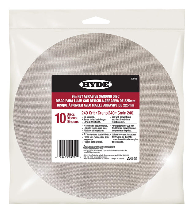 Hyde 09922 9" Net Abrasive Sanding Disc, 240 Grit, 10 pack - the Hyde Store