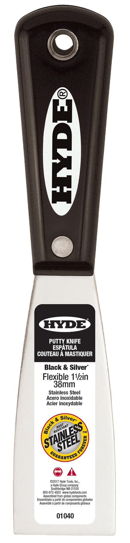 1 - 1/2" Flexible Black & Silver® Stainless Steel Putty Knife | the Hyde Store