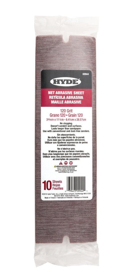 Hyde 09944 3-5/16" x 11-1/4" Net Abrasive Sheets 120 Grit, 10-pack