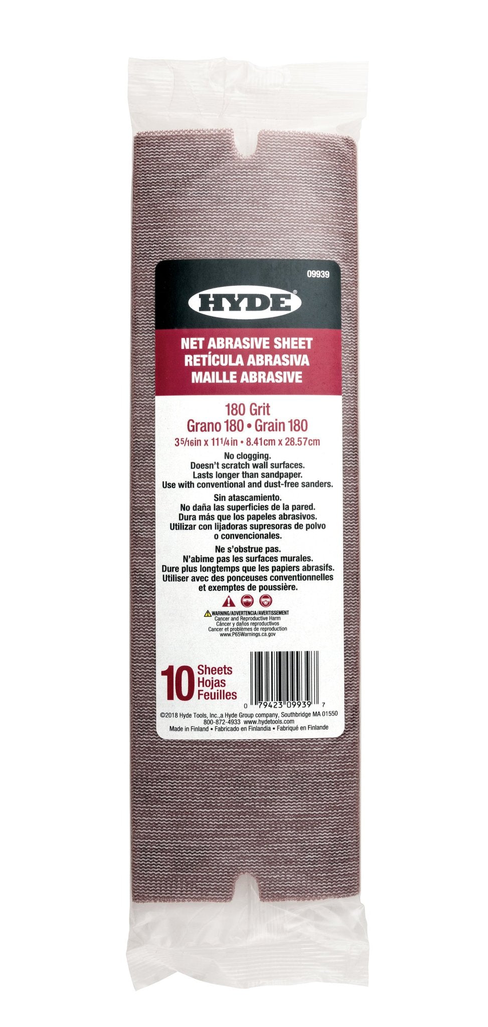 Hyde 09939 3-5/16" x 11-1/4" Net Abrasive Sheets 180 Grit, 10-pack | the Hyde Store