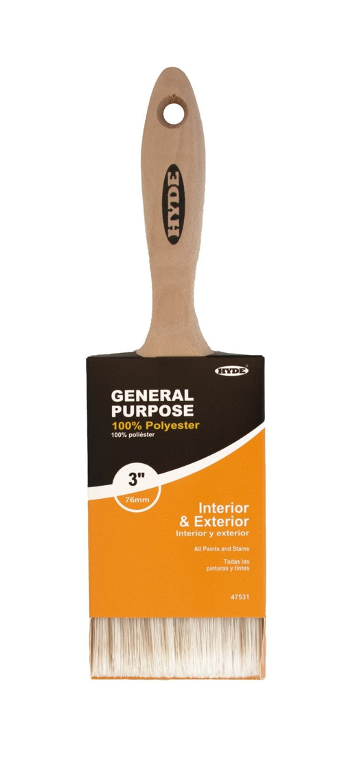 Hyde 47531 3" Straight Brush, 100% Polyester, Wood Handle
