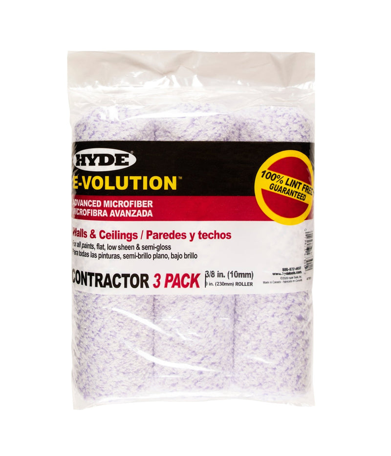 9" E - Volution, 100% Lint Free, Micro - Fiber Fabric Roller Cover. - 3/8" Nap (Pack 3) | the Hyde Store