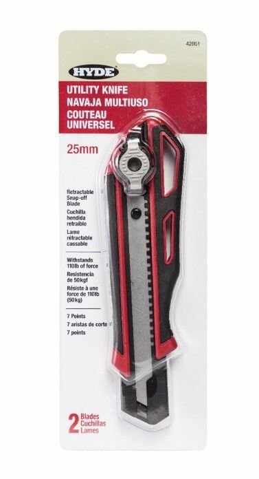 Hyde 42051 25mm Snap-Off Blade Utility Knife with Screw Lock