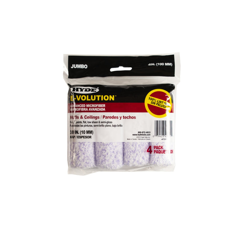 Hyde 47311 4" E - Volution Jumbo Mini Roller Cover 3/8" Nap, 3/4" Core (4 - Pack) | the Hyde Store