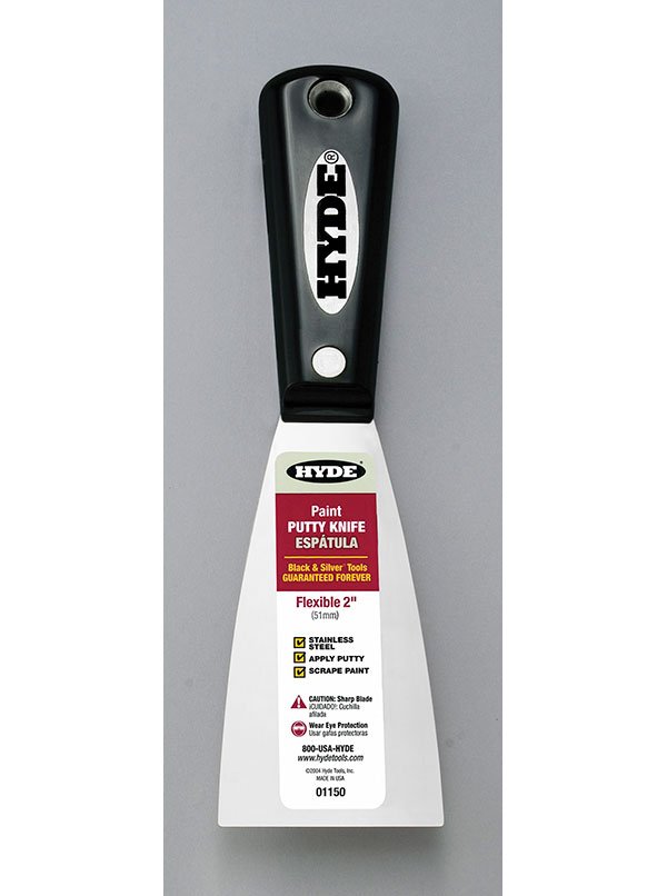 Hyde Tools 01150 Black & Silver® 2” Flexible Putty Knife, SS | the Hyde Store