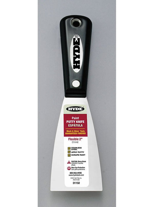Hyde Tools 01150 Black & Silver® 2” Flexible Putty Knife, SS - the Hyde Store