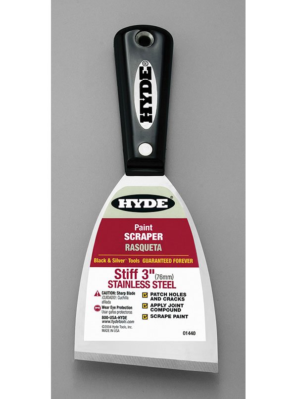 Hyde Tools 01440 Black & Silver® 3” Stiff SS Putty Knife/Scraper | the Hyde Store