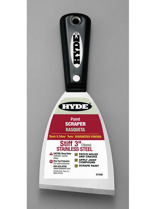 Hyde Tools 01440 Black & Silver® 3” Stiff SS Putty Knife/Scraper - the Hyde Store