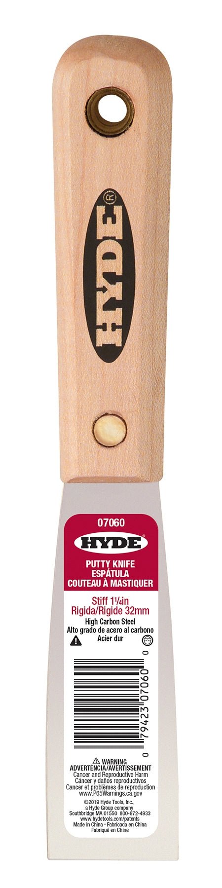 Hyde Tools 07060 Hardwood Stiff Putty Knife, 1-1/4”