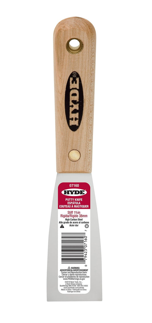 Hyde Tools 07160 Hardwood Stiff Putty Knife/Scraper, 1 - 1/2” | the Hyde Store