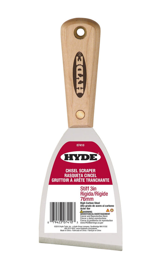 Hyde Tools 07410 Hardwood Stiff Chisel Edge Scraper, 3” | the Hyde Store