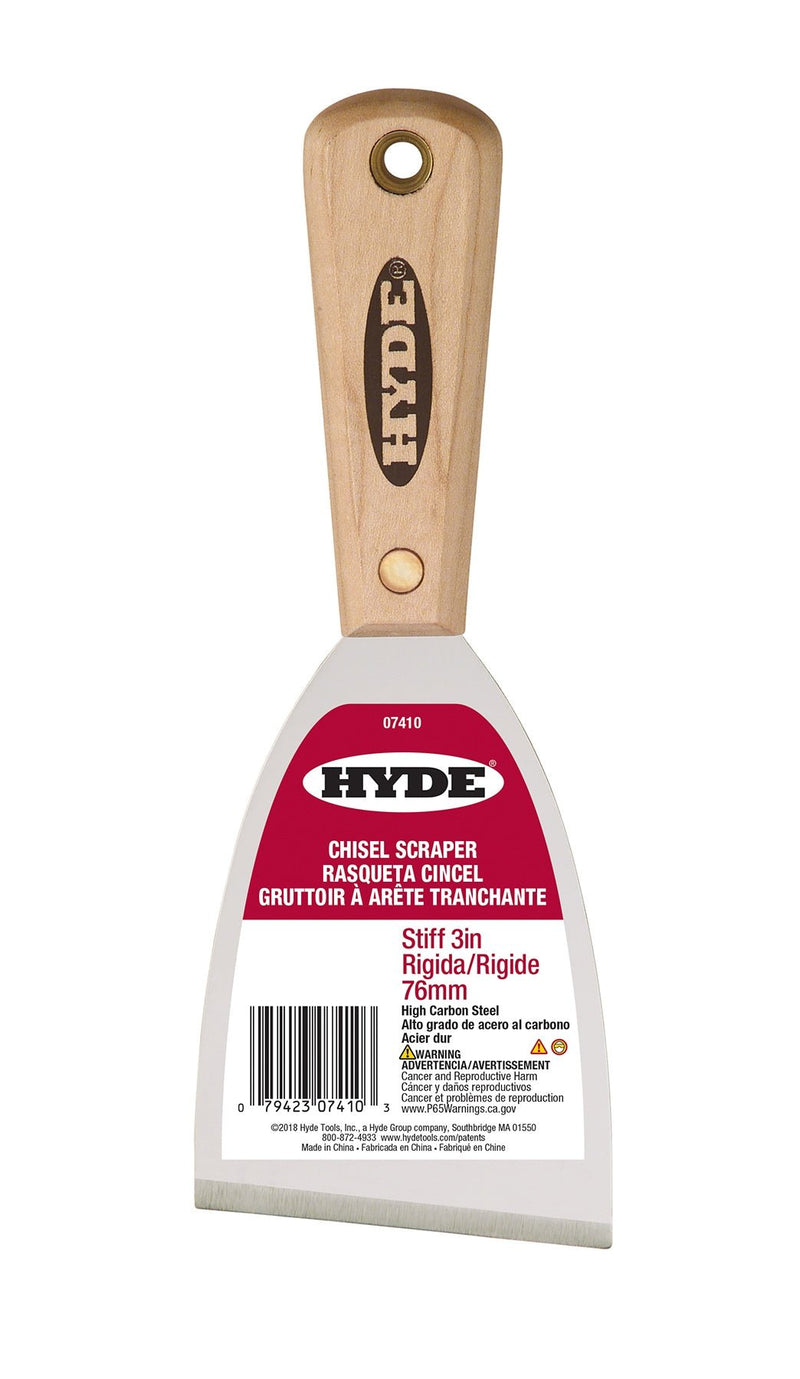 Hyde Tools 07410 Hardwood Stiff Chisel Edge Scraper, 3” | the Hyde Store