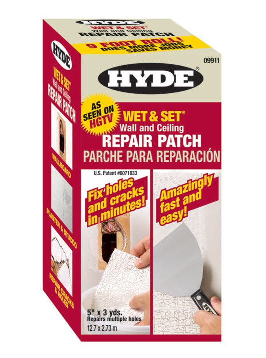 Hyde Tools 09911 Wet & Set® Wall & Ceiling Repair Patch, 5” x 9' Contractor's Roll | the Hyde Store