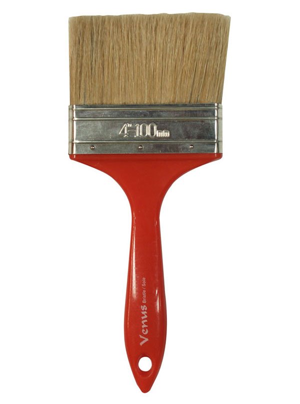Richard 80055 4'' straight paint brush, UTILITY VENUS series. White bristle, red plastic handle. | the Hyde Store