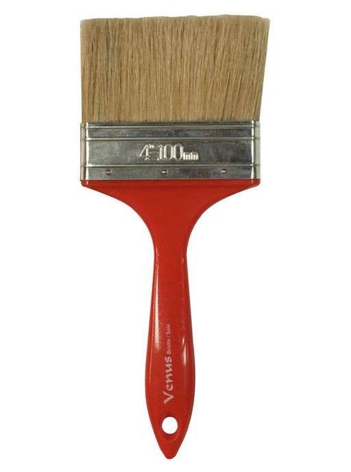 Richard 80055 4'' straight paint brush, UTILITY VENUS series. White bristle, red plastic handle. - the Hyde Store