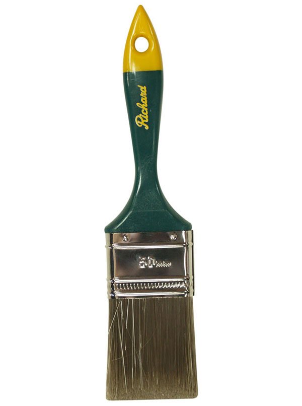 Richard 80402 2'' straight paint brush, PREMIER BEAVER TAIL series. Polyester, green handle with yellow tip. | the Hyde Store