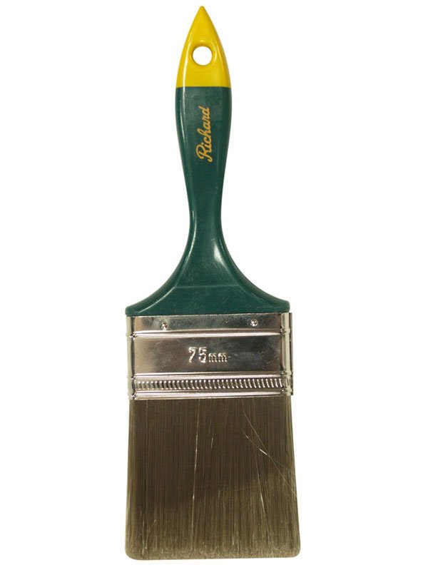 Richard 80403 3'' straight paint brush, PREMIER BEAVER TAIL series. Polyester, green handle with yellow tip. | the Hyde Store