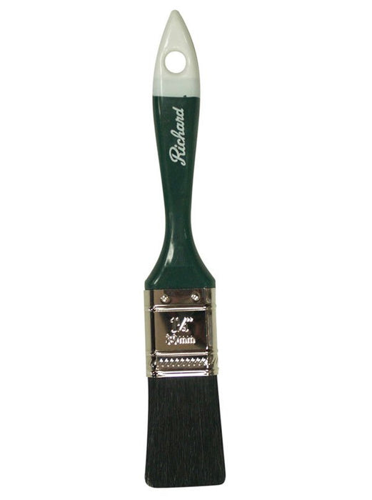 Richard 80451 1-1/4'' Straight Paint Brush, PREMIER BEAVER TAIL series, black bristle, green handle w/ white tip - the Hyde Store