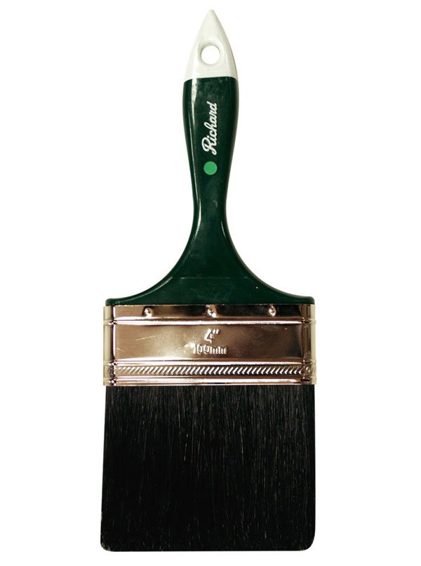 Richard 80454 4'' straight paint brush, PREMIER BEAVER TAIL series. Black bristle, green handle with white tip. | the Hyde Store