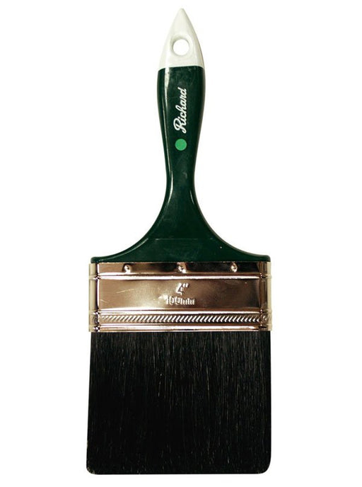 Richard 80454 4'' straight paint brush, PREMIER BEAVER TAIL series. Black bristle, green handle with white tip. - the Hyde Store