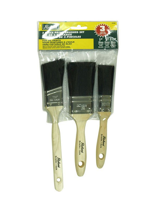 Richard 81302 1'' - 2'' straight, 1 1/2'' angular paint brush, PAINT BRUSHES SET series. Black bristles, wood handle.